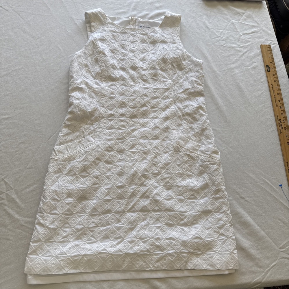 Southern Tide White Diamond Jacquard Shift Dress Womens 10 Sleeveless Pockets